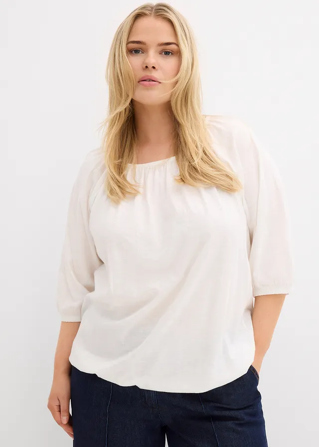 Blouse en jersey 100% coton, Couleur: écru