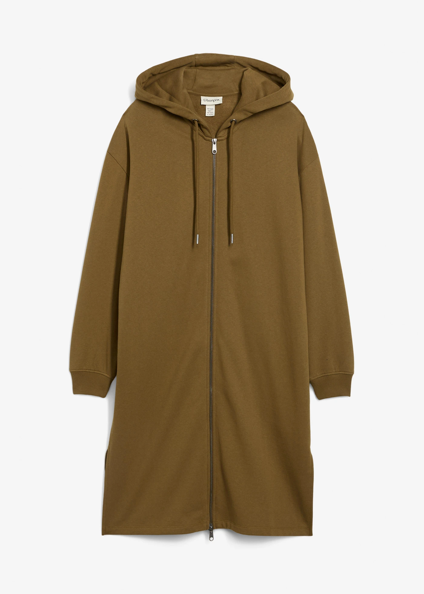 Extra lang sweatvest met splitten opzij • olijfgroen • bonprix online shop