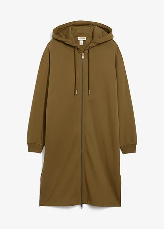 Extra lang sweatvest met splitten opzij • olijfgroen • bonprix online shop