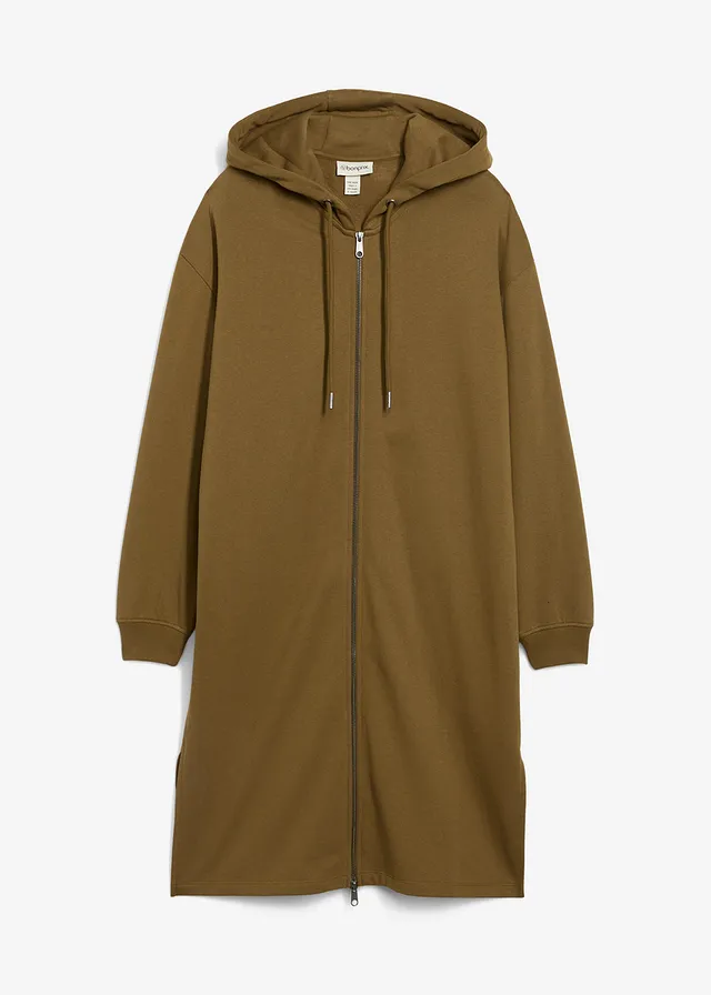 Extra lang sweatvest met splitten opzij • olijfgroen • bonprix online shop