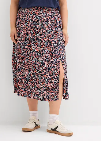 Midi sukně z viskózy, barva: tmavě modrá -bílá-tmavě červená-jahodová-lososová-růžová-světle růžová-tulipánově žlutá-modrá-aqua-jemně šalvějová s květy