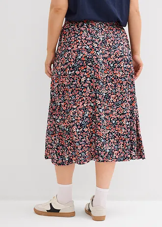 Midi sukně z viskózy, barva: tmavě modrá -bílá-tmavě červená-jahodová-lososová-růžová-světle růžová-tulipánově žlutá-modrá-aqua-jemně šalvějová s květy