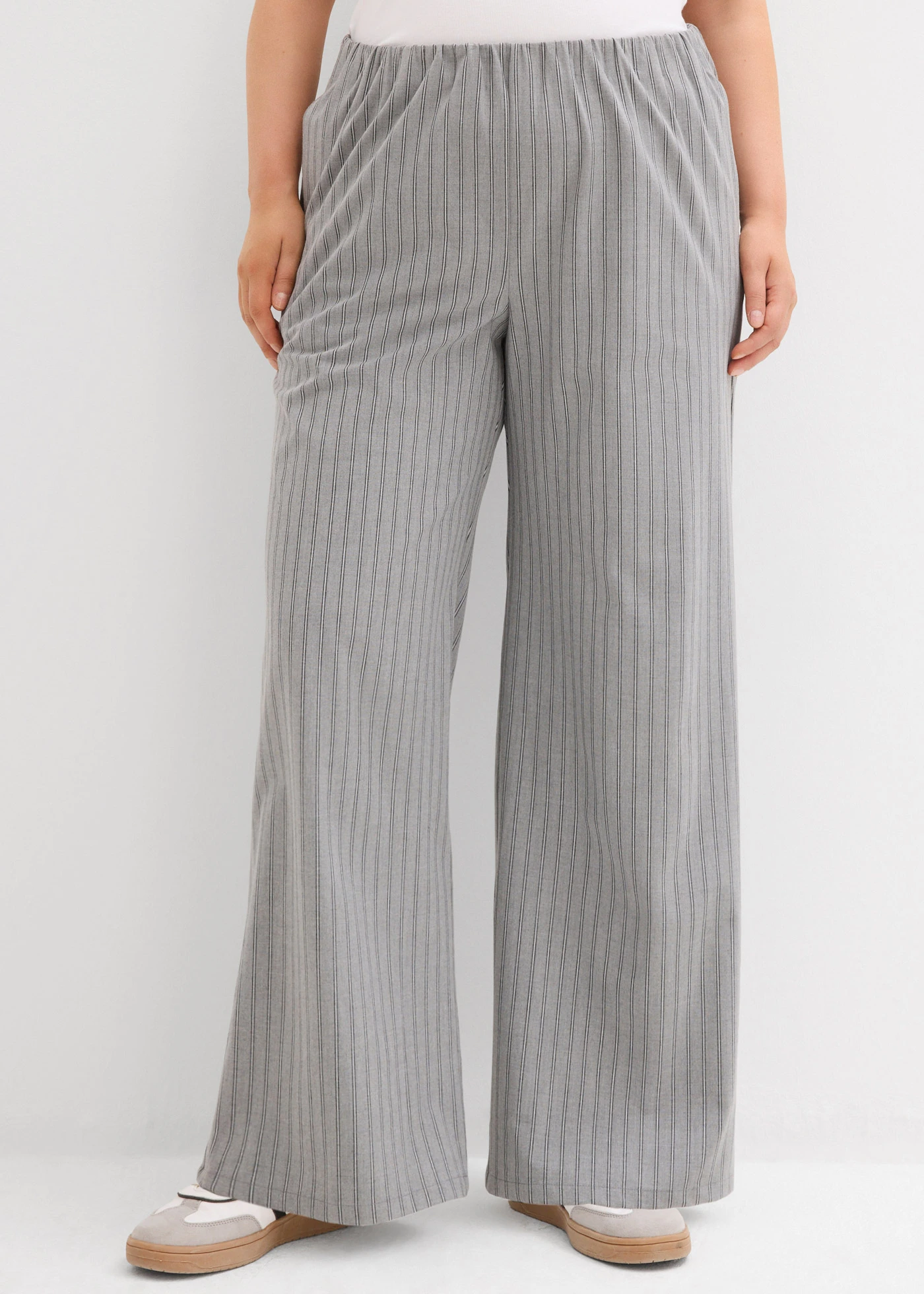 Instapbroek van soepele stof • grijs-leisteengrijs-wit gestreept plus size • bonprix online shop