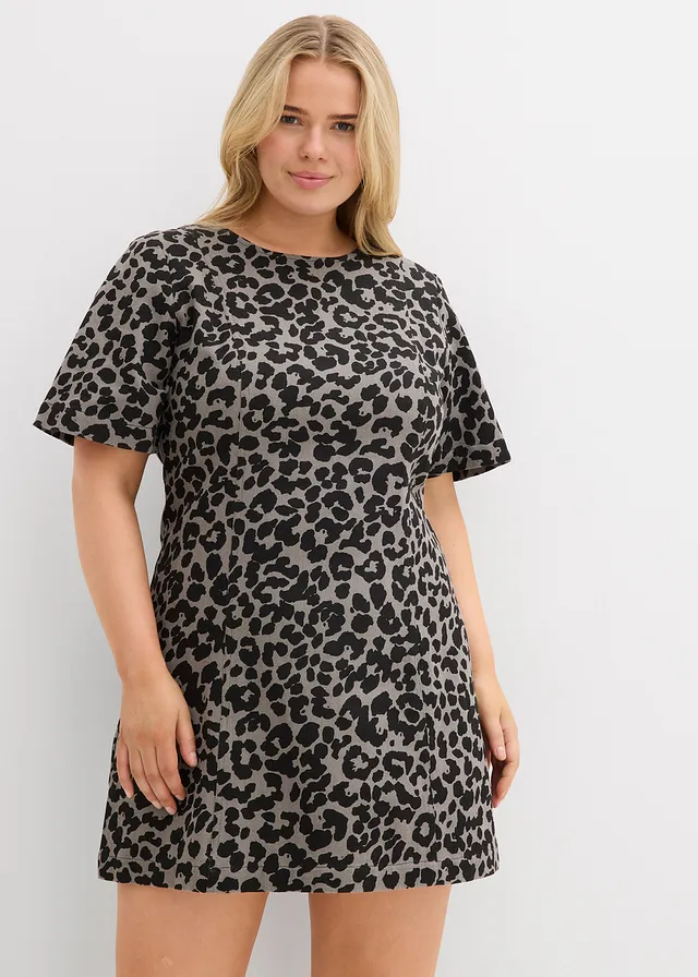 Robe en twill 100% coton, Couleur: gris/noir léopard
