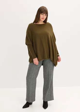 Gebreide trui in een fijne viscosemix, Kleur: olijfgroen