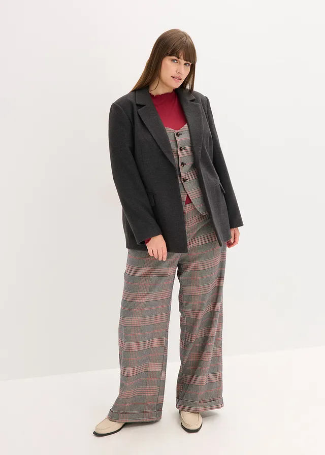 Veste de costume sans manches, Couleur: marron/beige carreaux