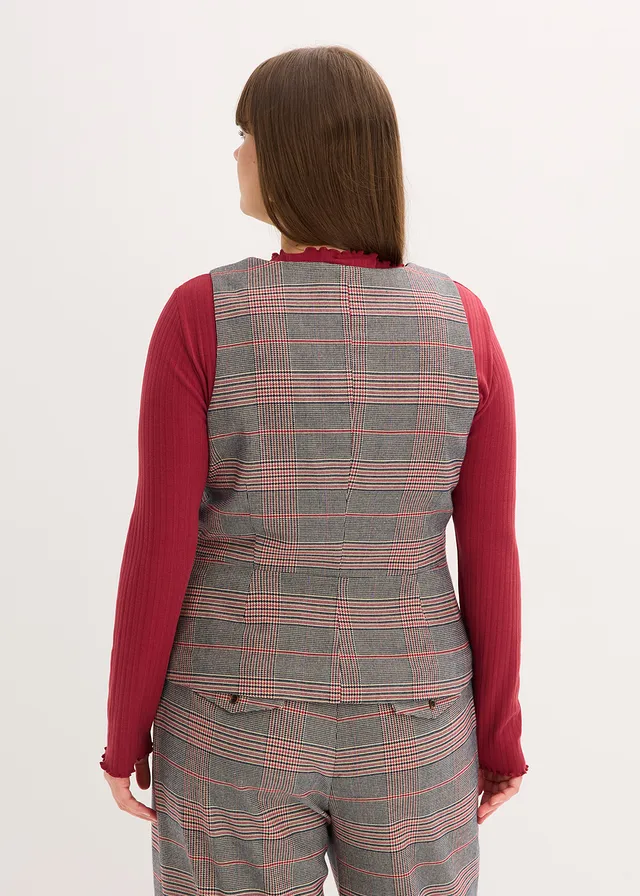 Veste de costume sans manches, Couleur: marron/beige carreaux