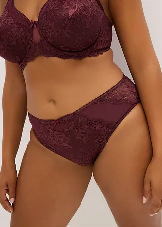 Maxikalhotky s jemnou krajkou, barva: vínová