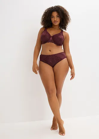 Maxikalhotky s jemnou krajkou, barva: vínová