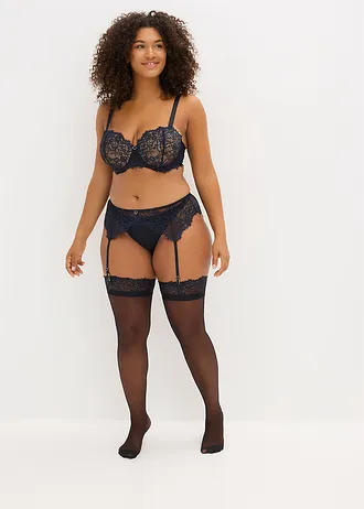 Podvazkový pás z jemné krajky, barva: černo-tmavě modrá