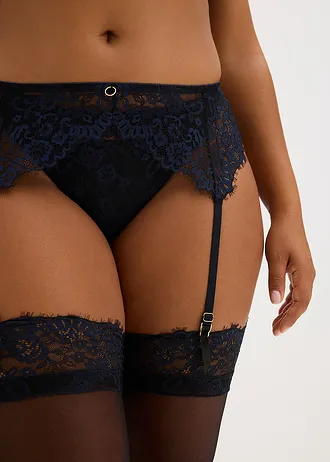 Podvazkový pás z jemné krajky, barva: černo-tmavě modrá