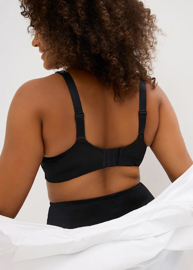 Soutien-gorge de maintien sans armatures, bretelles rembourrées et broderies, Couleur: noir/poudré