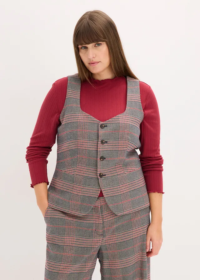 Veste de costume sans manches, Couleur: marron/beige carreaux