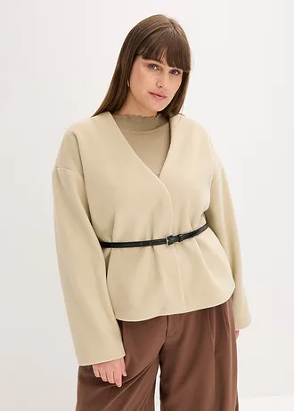 Oversize blejzr s páskem,vlněný vzhled, bez podšívky, barva: matně rákosová