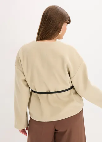 Oversize blejzr s páskem,vlněný vzhled, bez podšívky, barva: matně rákosová