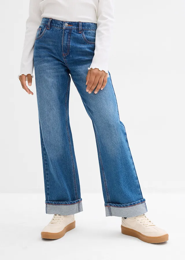 Wide leg jeans low waist, Kleur: blauw denim-cognac