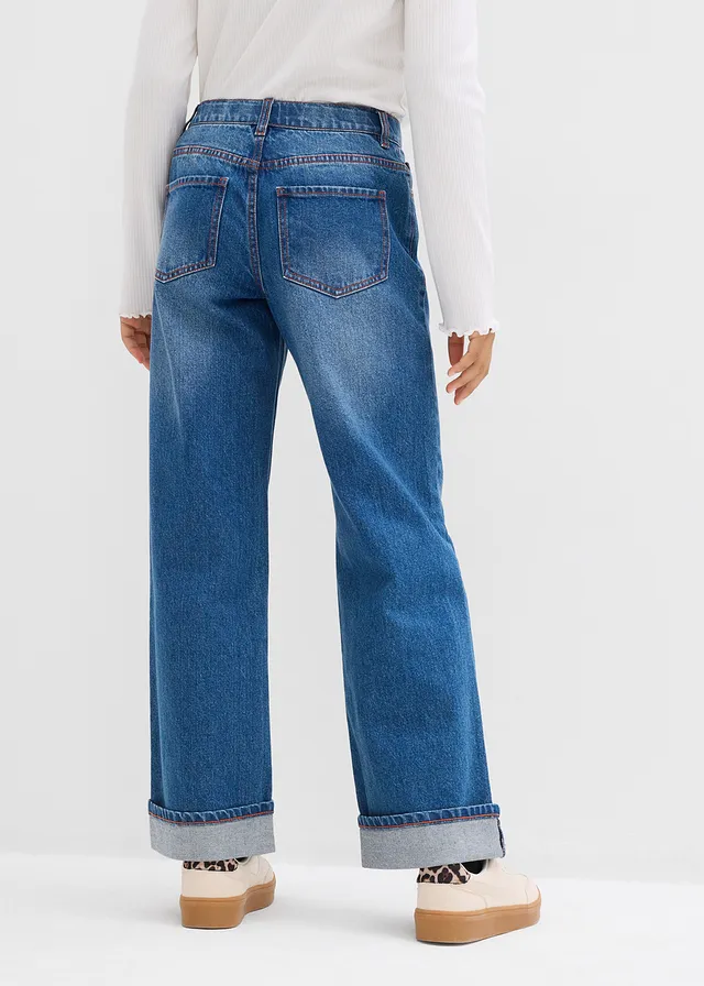 Wide leg jeans low waist, Kleur: blauw denim-cognac