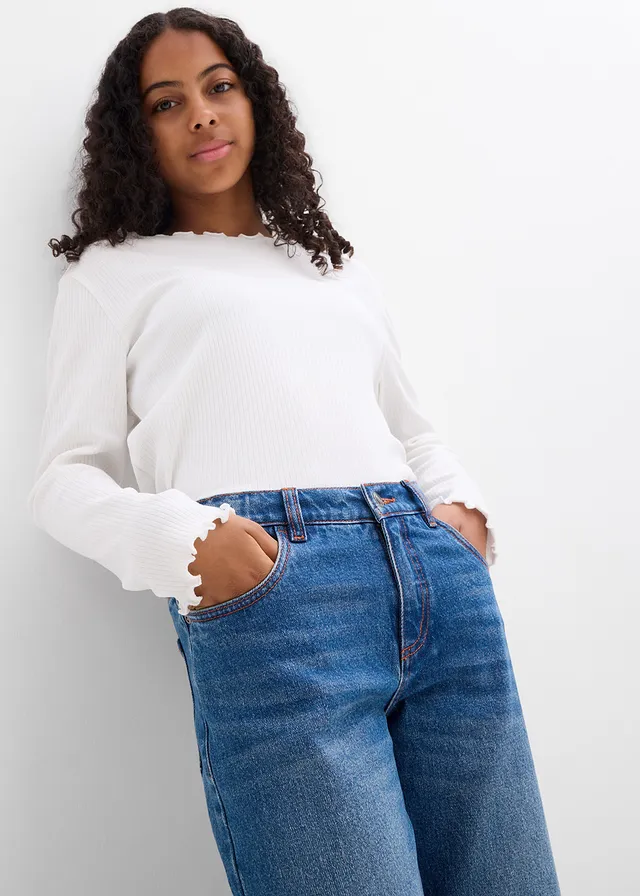 Wide leg jeans low waist • blauw denim-cognac • product-page.page-title-suffix