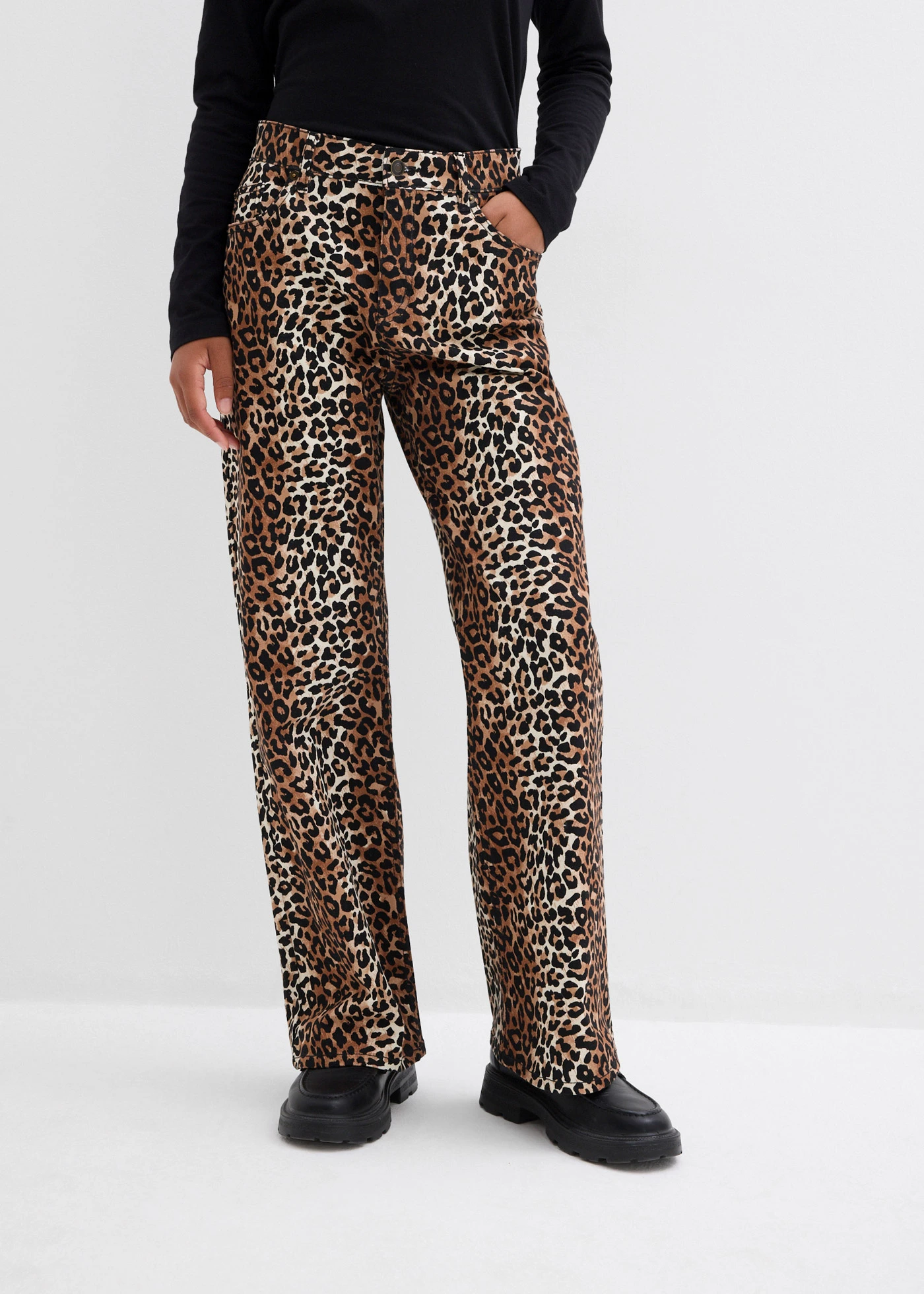 Wide Leg farmer, Mid Waist • natúr-leopárdmintás • bonprix áruház