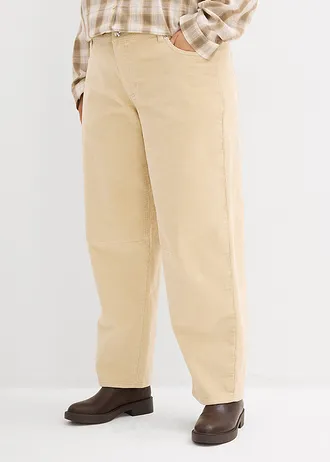 Pantalon barrel en velours côtelé, taille mi-haute, Couleur: sable clair