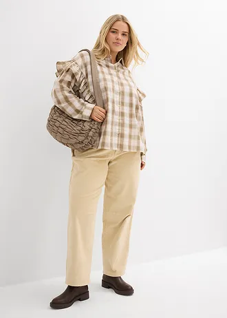 Manšestrové kalhoty Barrel, Mid Waist • světle písková plus size • bonprix obchod