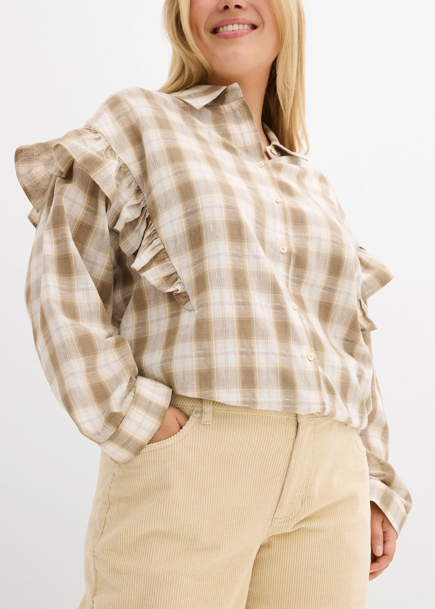 Manšestrové kalhoty Barrel, Mid Waist • světle písková plus size • bonprix obchod