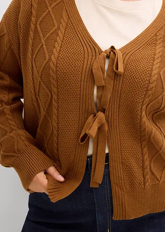 Pletený kabátek s mašličkami • nugátová plus size • bonprix obchod