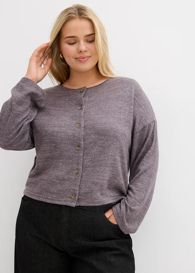 Gilet en fine maille côtelée, Couleur: gris ardoise chiné