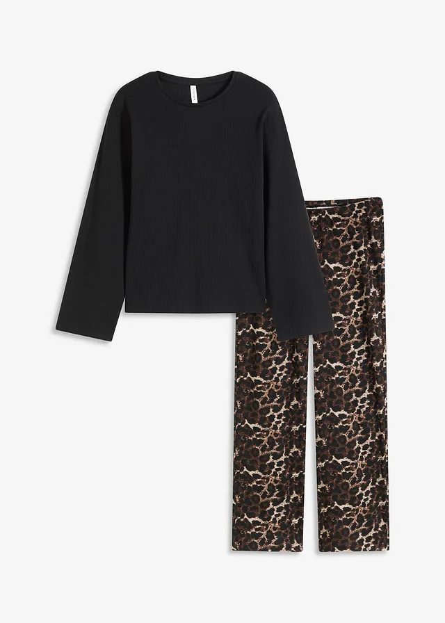 Pyjama met geribd shirt en wijde broek