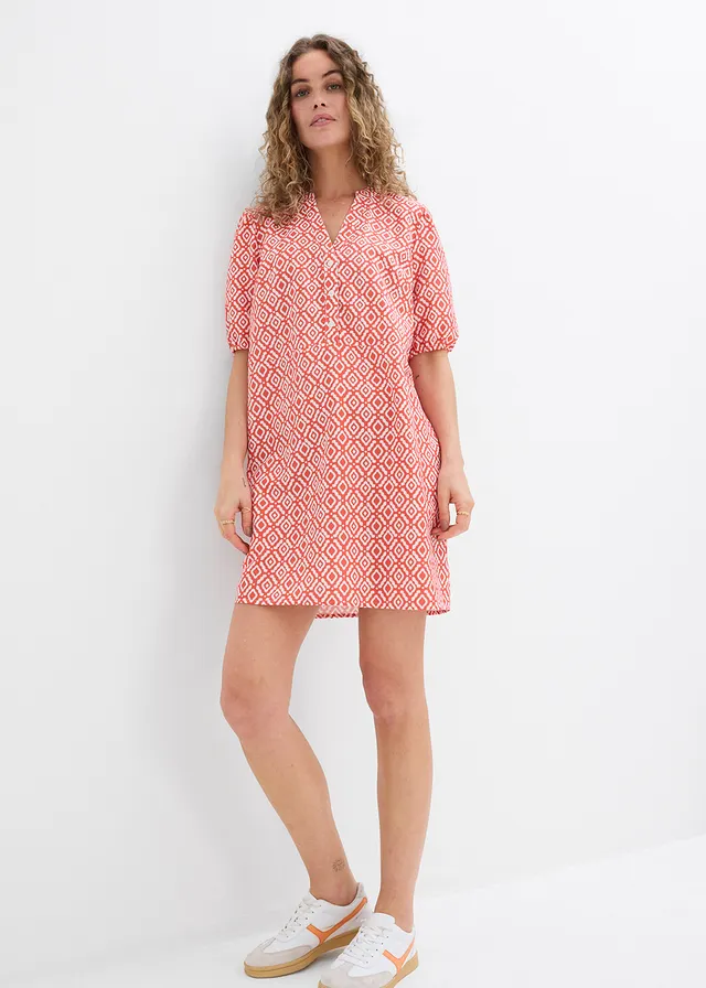 Robe-tunique en viscose fluide, Couleur: cannelle/écru imprimé