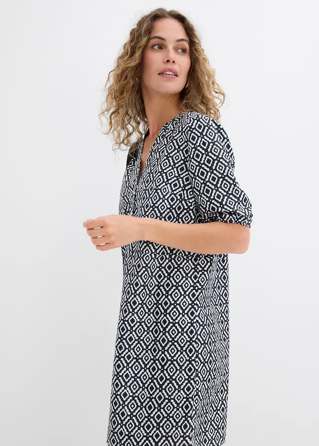 Robe-tunique en viscose fluide • noir/écru imprimé • product-page.page-title-suffix