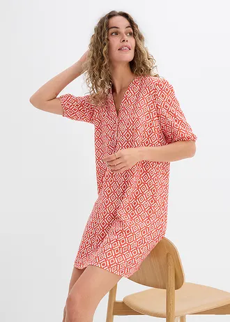 Tunikové šaty ze splývavé viskózy • skořicově červeno-přírodní bílá s potiskem • bonprix obchod
