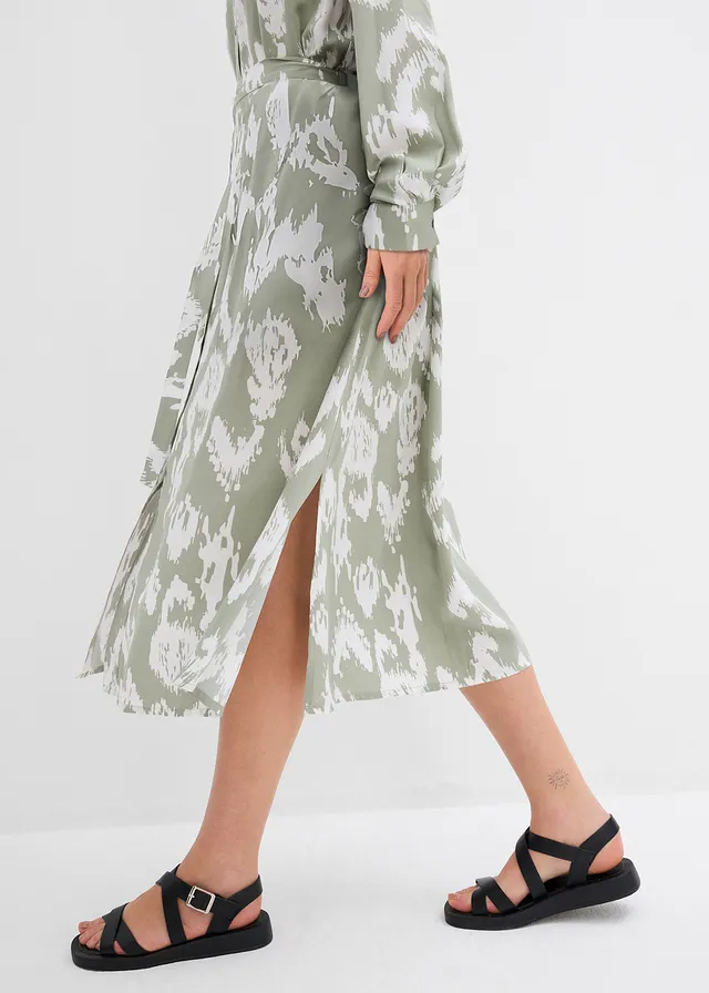 Robe-chemise en viscose fluide • gris vert/écru imprimé • product-page.page-title-suffix