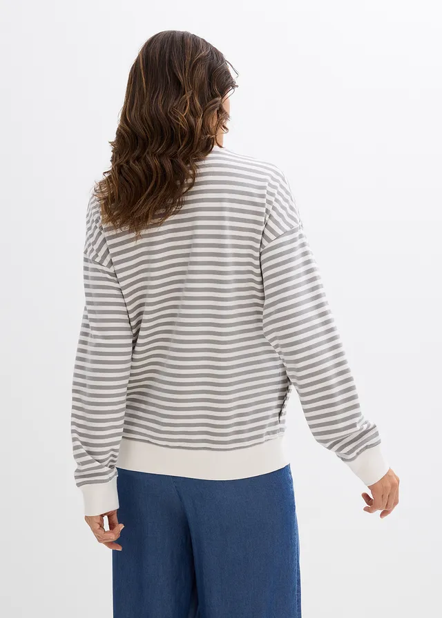 T-shirt de grossesse et d’allaitement en coton, Couleur: gris ombré/écru rayé