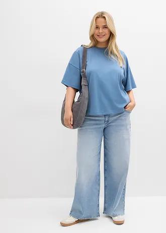 Oversized shirt van zwaar biologisch katoen, Kleur: golfblauw