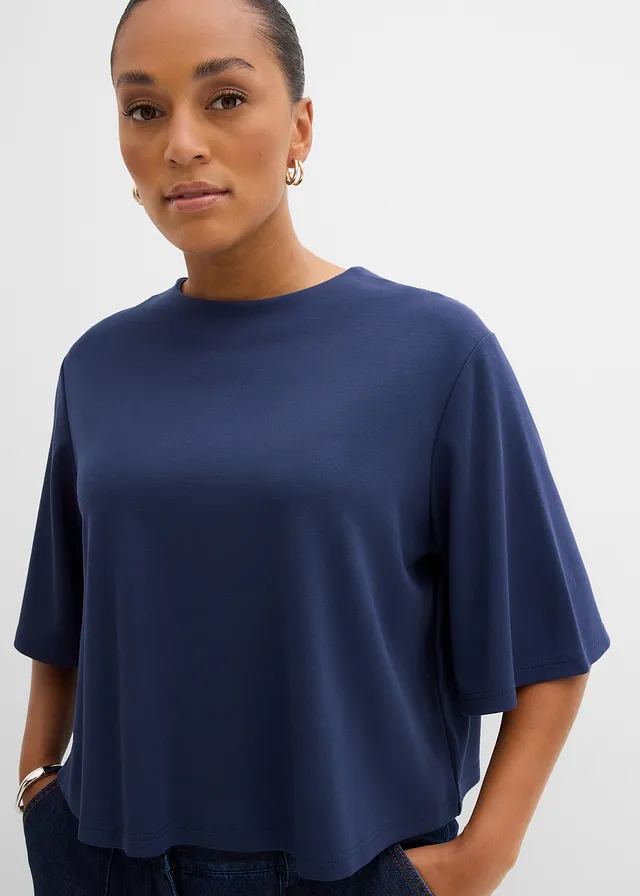 T-shirt confortable en Punto di Roma, Couleur: bleu foncé