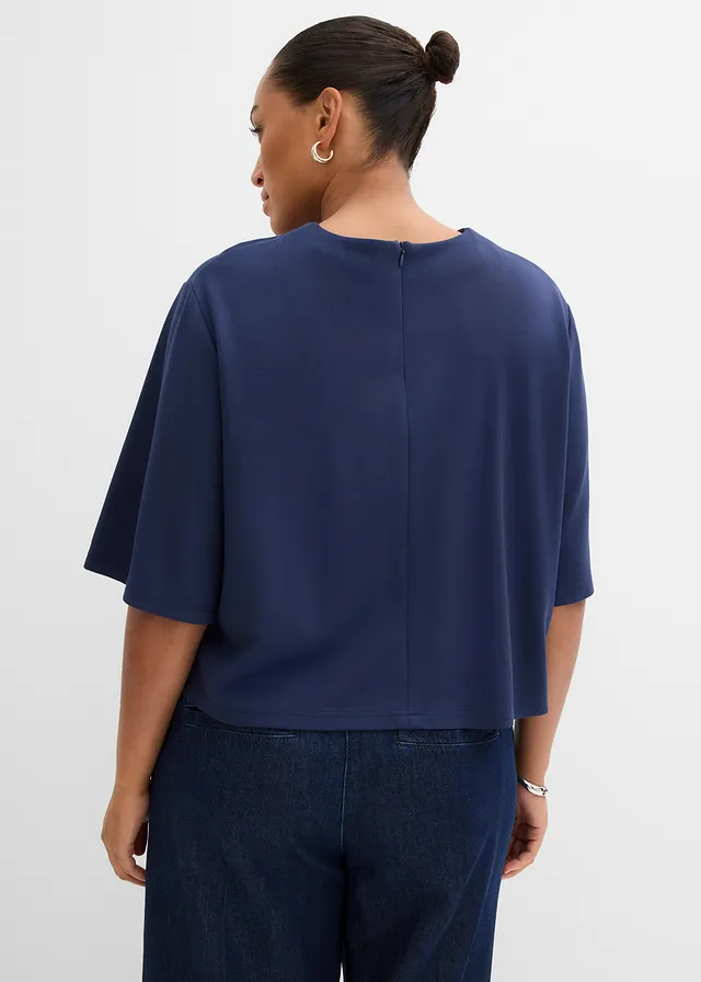T-shirt confortable en Punto di Roma, Couleur: bleu foncé