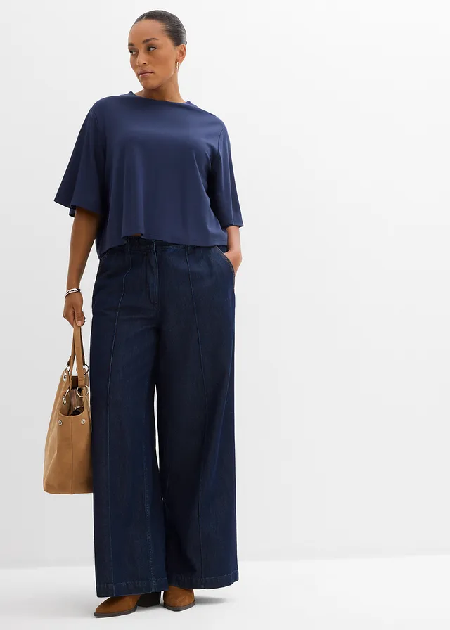 T-shirt confortable en Punto di Roma, Couleur: bleu foncé