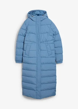 Lange, gewatteerde jas met capuchon, Kleur: golfblauw