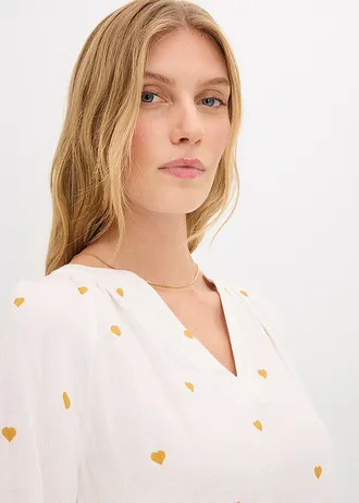 Mušelínová tunika • bílo-pískovcově hnědá s potiskem • bonprix obchod