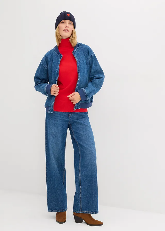 Pull col roulé en fine maille rouge lave