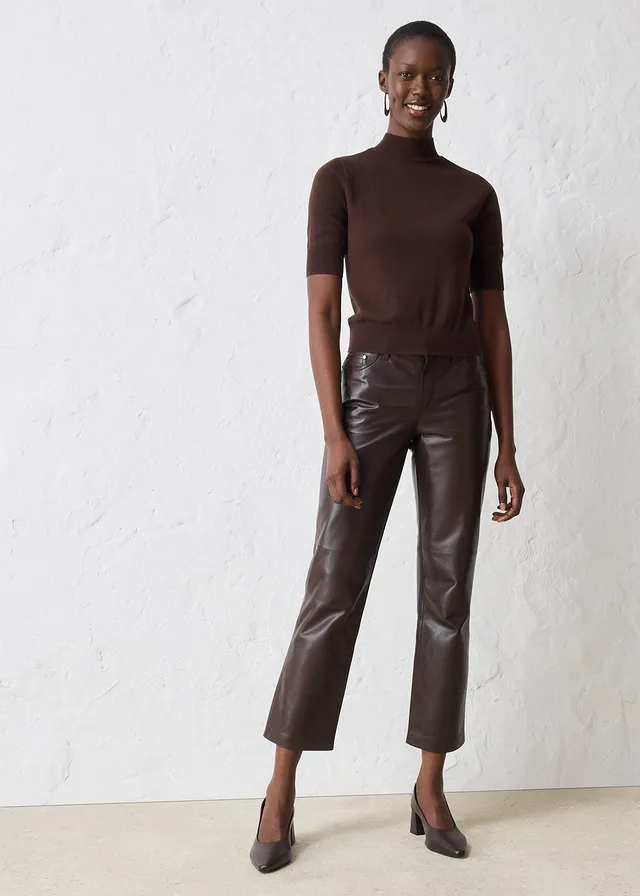 Pull doux à col roulé en laine mélangée, Couleur: marron foncé
