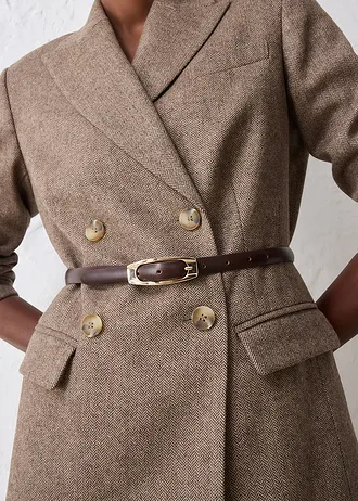 Úzký kožený pásek • tmavě hnědo-zlatá barva • bonprix obchod