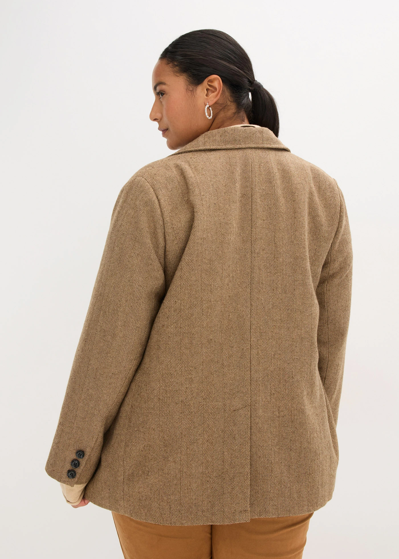 Blejzr se vzorem rybí kosti a s podílem vlny • ořechově hnědá melír plus size • bonprix obchod