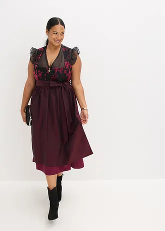 Kroj ve stylu dirndl se sametem, v délce midi (2dílná souprava), barva: tmavě červená