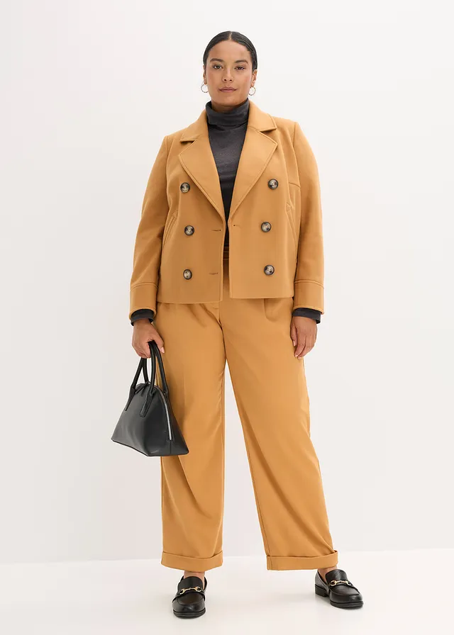 Veste courte aspect laine, Couleur: noisette