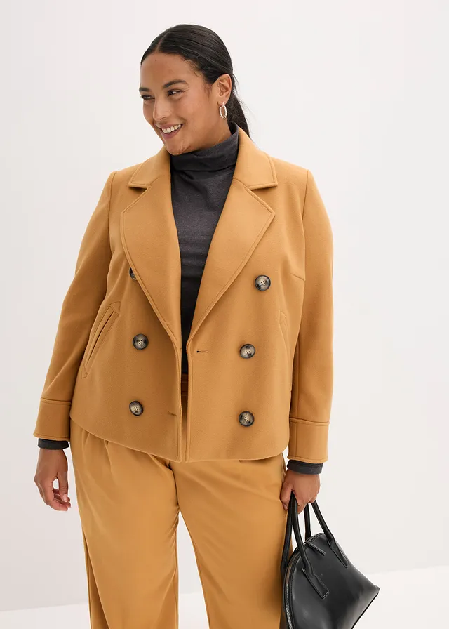 Veste courte aspect laine, Couleur: noisette