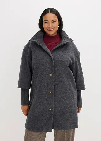 Manteau court aspect laine, Couleur: anthracite chiné