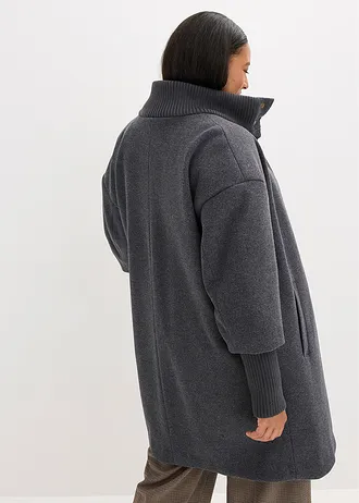 Manteau court aspect laine, Couleur: anthracite chiné