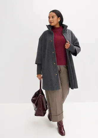 Manteau court aspect laine, Couleur: anthracite chiné